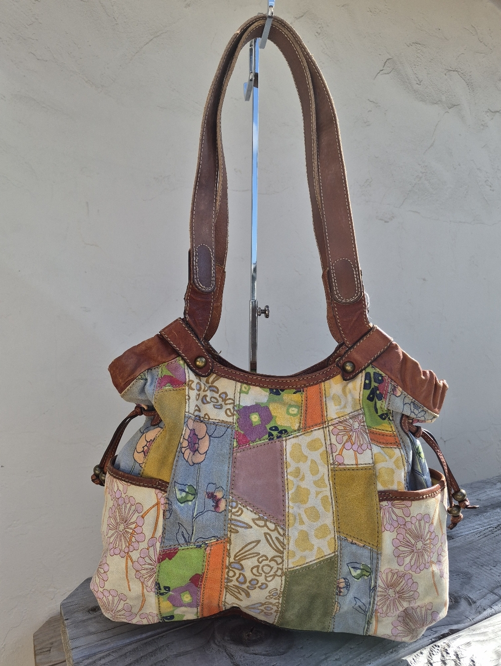 Fossil Patchwork Floral Multicolor Shoulder Bag - Brown Straps - Picture 6 of 13
